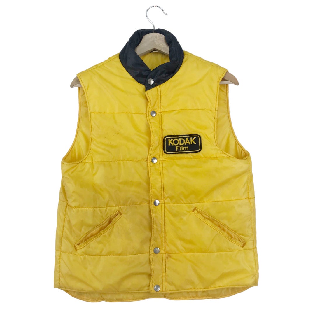 Kodak Yellow  Vestコダックフィルム vintage 中綿ベスト Vintage 90's Kodak Film Puffer Jacket Button Patches Logo Yellow