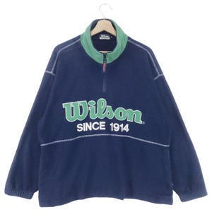 Vintage 90’s Wilson Fleece Sweater Half Zip Embroidery Big Logo Pullover Ziper Pocket Sweatshirt Size X-Large