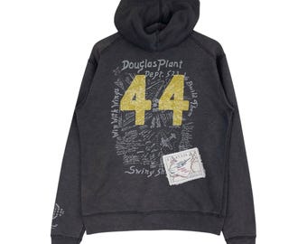 Sudadera vintage Avirex Aero Mail con capucha y parches de cremallera, logo de Pilote Douglas Plant, talla mediana