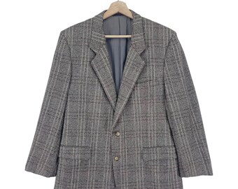 Vintage 90's Christian Dior Wool Blazer Button Checked CD Jacket