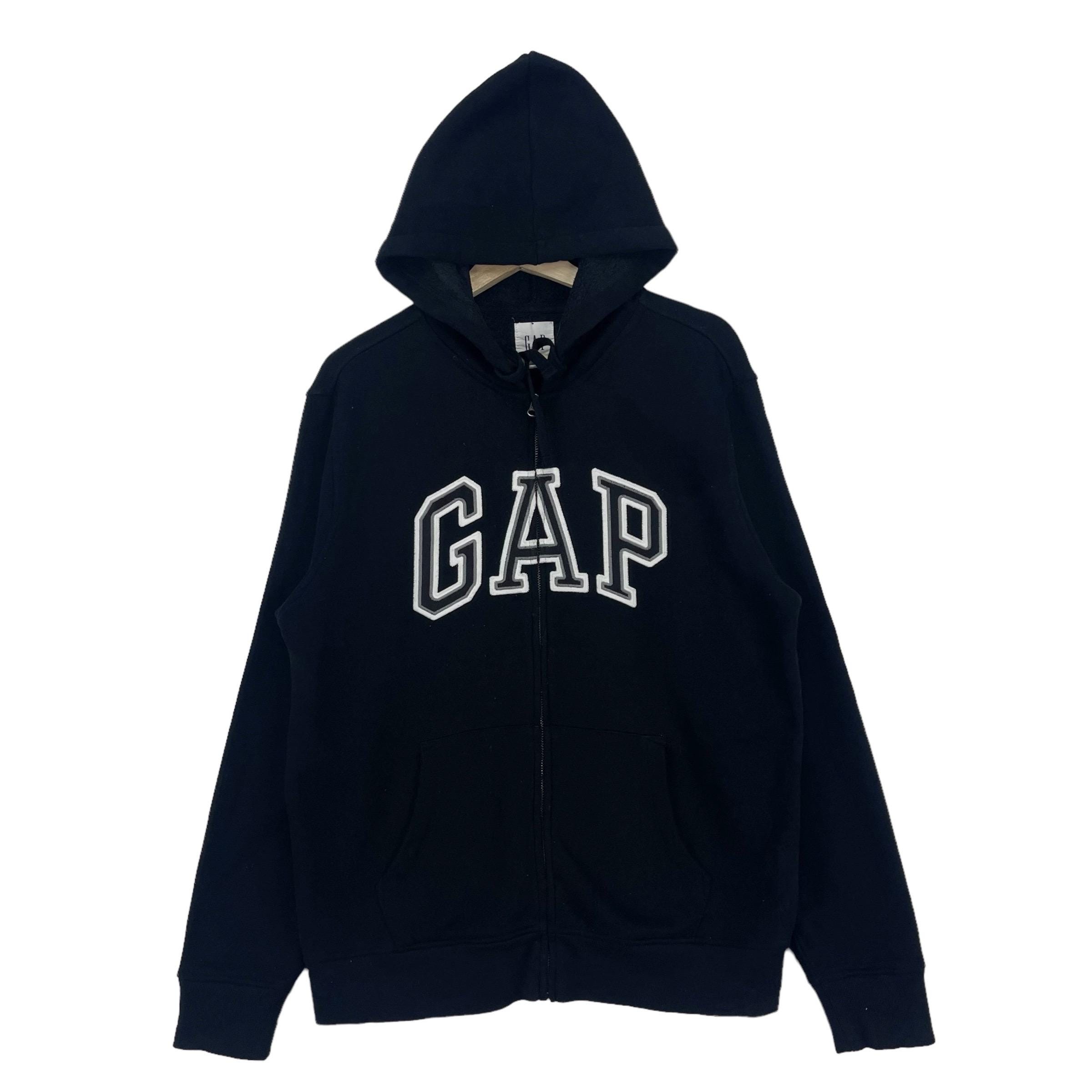 Vintage Gap Sweatshirt Hoodie Zipper Spell Out Big Logo Black