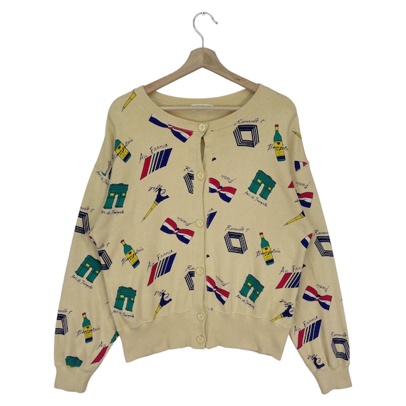 Vintage Lanerossi Sport Cardigan Button Art Paris Logo Cardigan 