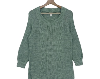 Vintage LL Bean Knitted Sweater Pullover Green Knit Sweater Size Medium