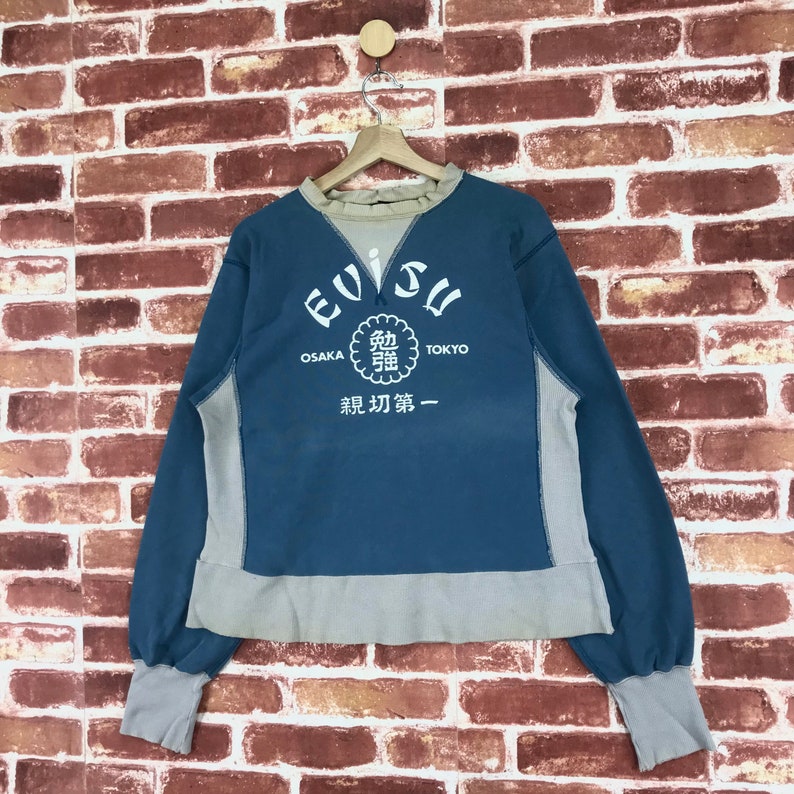 Vintage Evisu Sweatshirt Crewneck Big Logo Jumper Pullover Sun Faded Sweatshirt Size Medium image 3