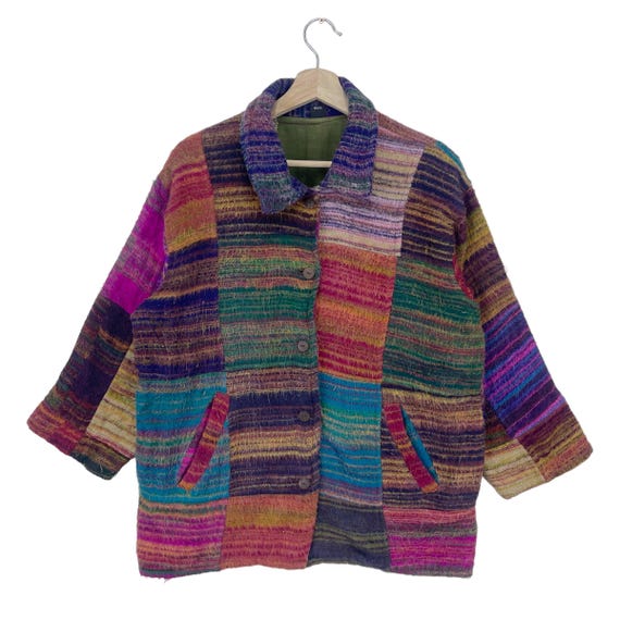 Vintage 80’s Mitra Multicolour Patchwork Wool Fla… - image 1