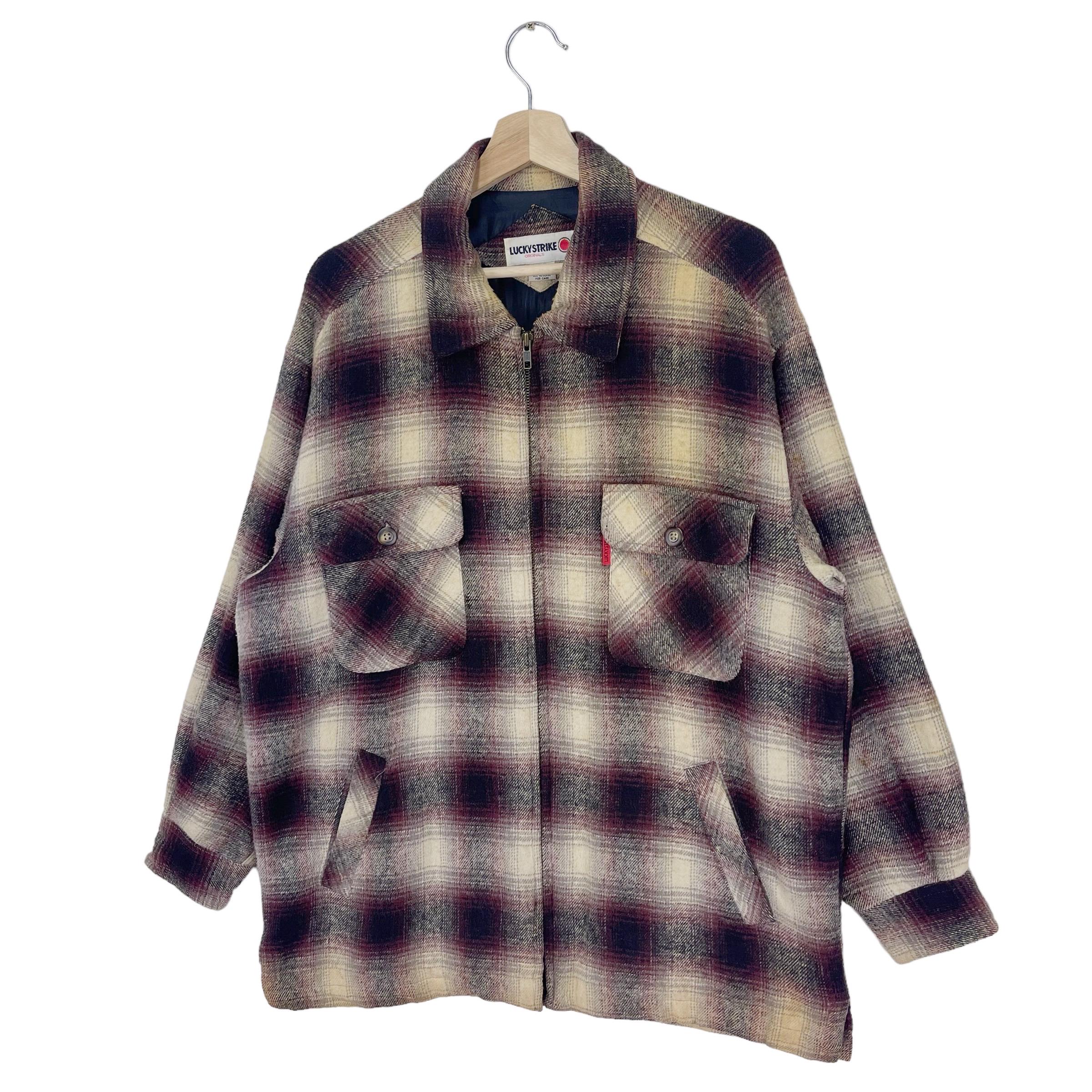 Vintage 80's Lucky Strike Shadow Plaid Jacket Checked Wool