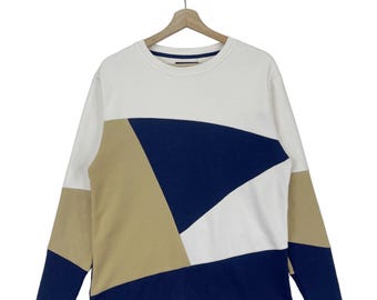 Vintage Ships Japan Wide Cut Colour Block Sweatshirt Pullover Jumper Sweatshirt Size Medium Made In Japan