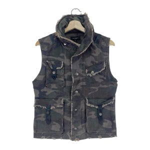 Vintage Bub Johnny Camouflage Weste Hoodie Multi Pocket Snap Button / Reißverschluss Militär Jagdweste Jacke Größe M