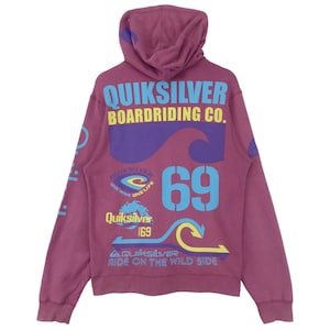 Vintage Quiksilver Hoodie Sweatshirt über Logo Surfboard Surfwear Reißverschluss Sweatshirt Größe Medium