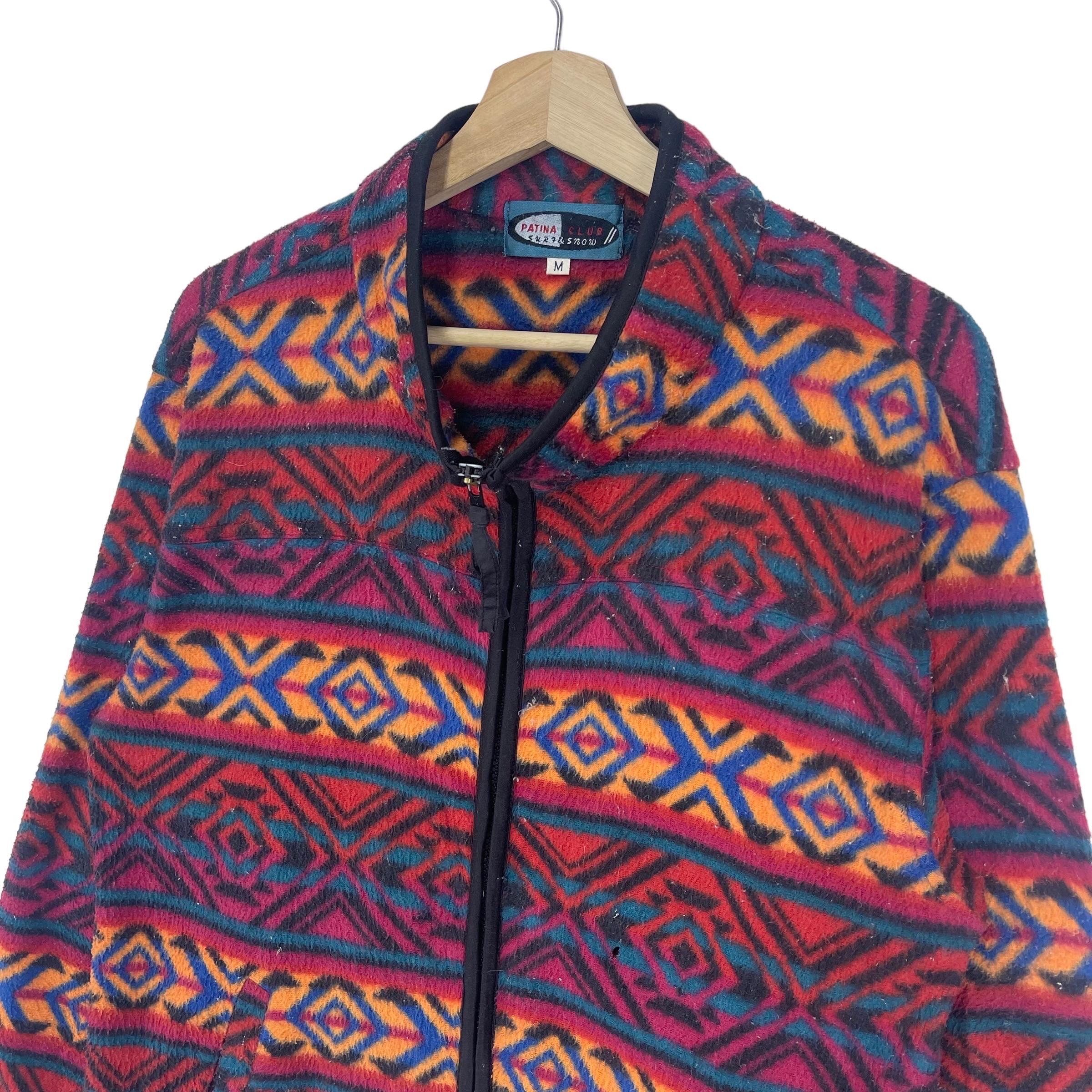 90s Wool Design Jacket ネイティブアメリカン Vintage 90's Patina Club Fleece Jacket Zipper Art/navajo
