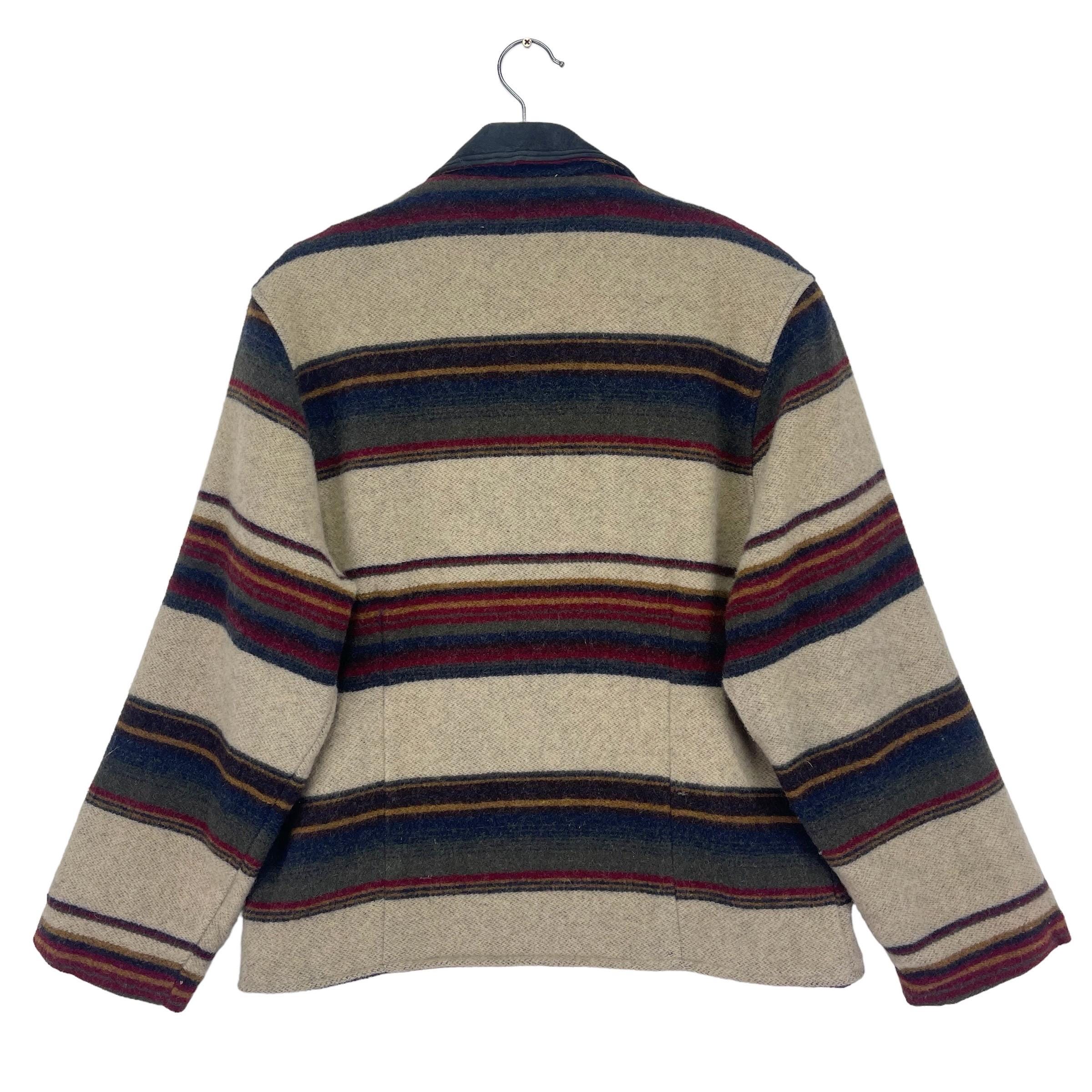 Vintage 80's Woolrich Cream Stripe Multicolour Wool Jacket
