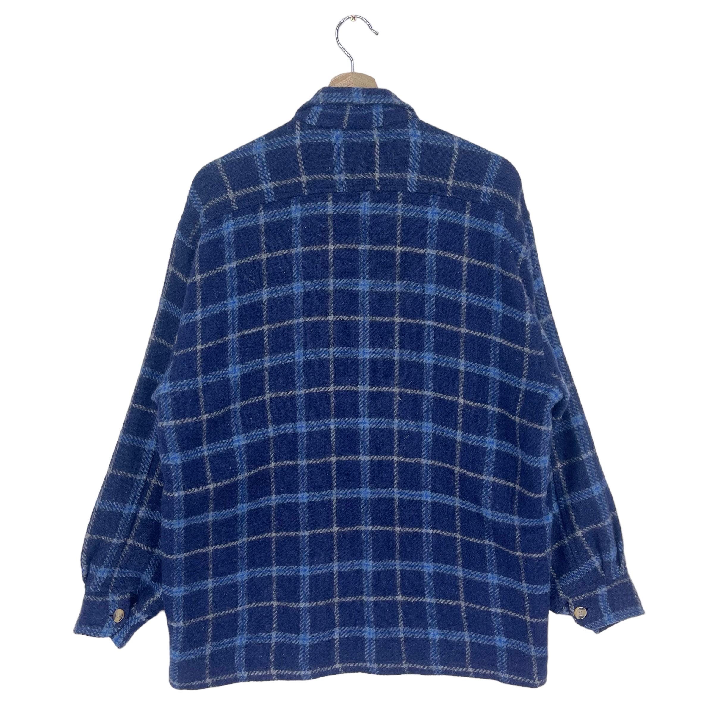 ジャケット・アウター 90s old stussy blue plaid check jacket Vintage Stussy Flannel Wool Jacket Button Check Plaid Patch Pocket