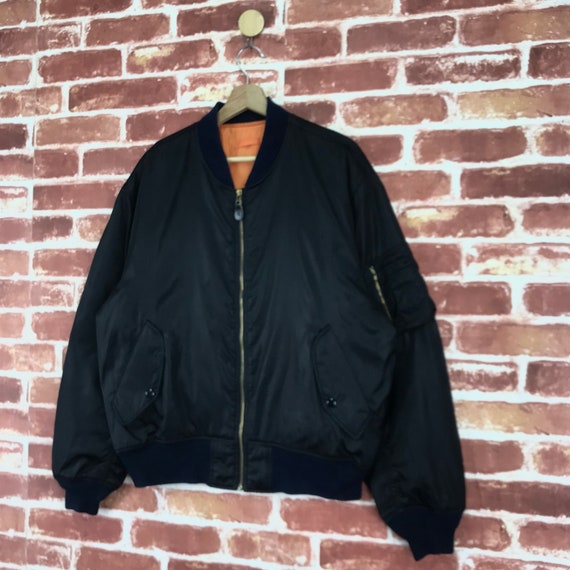 Vintage Air Force Flight Jacket Zipper Black Bomber Jacket Size XL