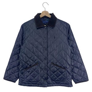 Vintage Ralph Lauren Quilted Jacket Snap Button Corduroy Collar Double Pocket Small Pony Logo Jacket Size Small