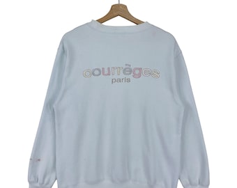 Vintage Courreges Paris Sweatshirt Embroidered Multicolour Big Logo Pullover Sweatshirt Size Medium
