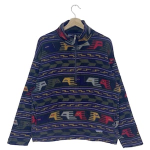 Vintage 1996 Patagonia Fleece Jacket Half zip Multicolour Art Pullover Fleece Size Medium Made In USA