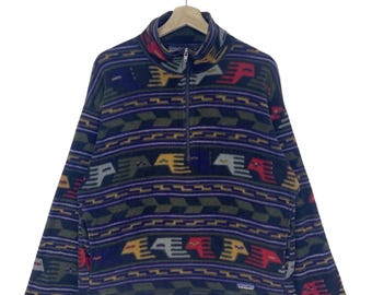 Vintage 1996 Patagonia Fleece Jacket Half Zip Multicolour Art