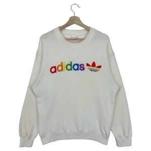 Vintage Adidas Sweatshirt Embroidered Multicolour Big Logo Pullover Jumper Sweatshirt Size Medium