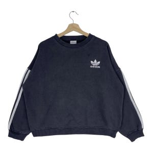Vintage 90’s Adidas Sweatshirt Embroidery Big Logo Stripe Line Pullover Jumper Size Large