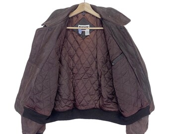 Vintage 90's DKNY Leather Jacket Zipper Patches Logo American