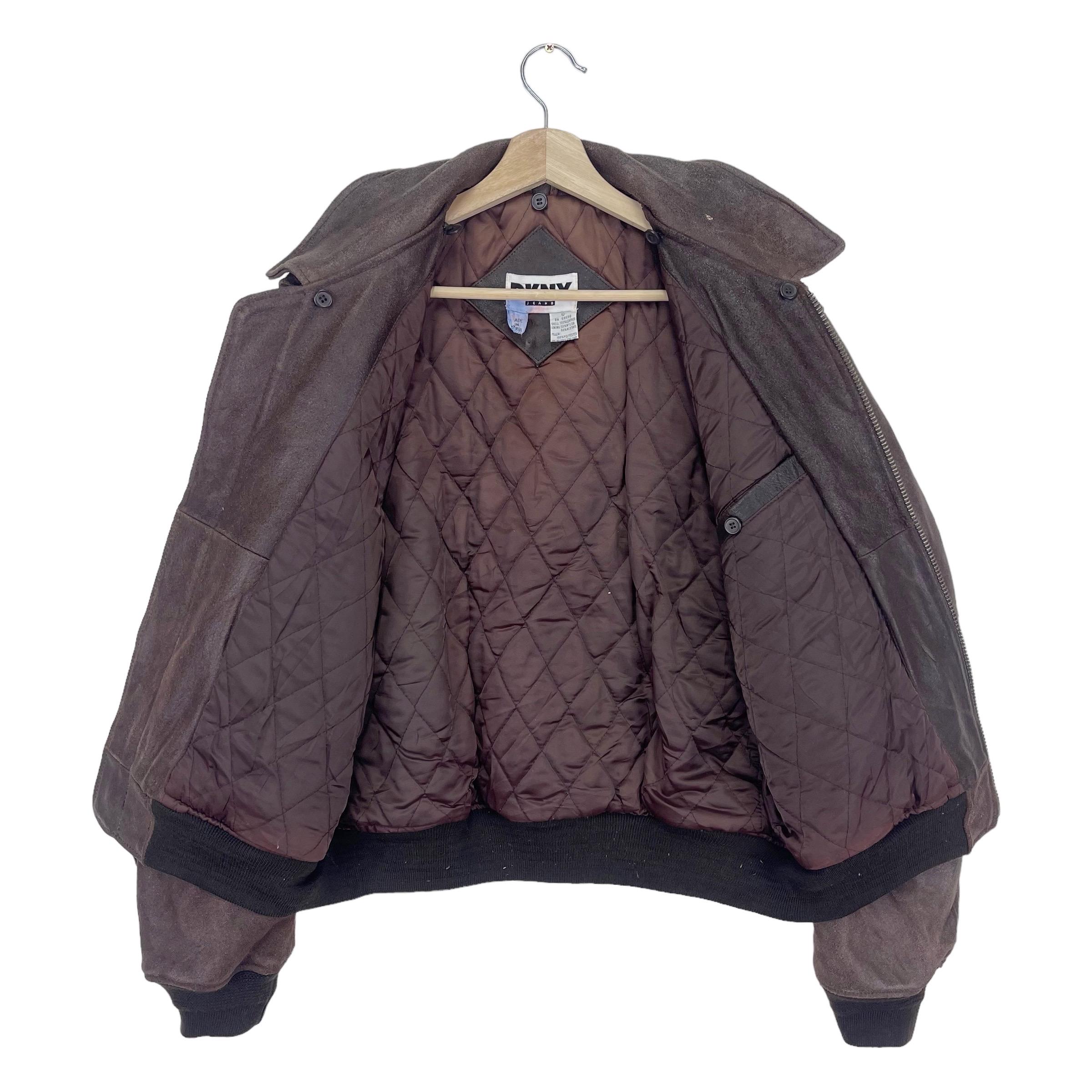 Vintage 90's DKNY Leather Jacket Zipper Patches Logo American