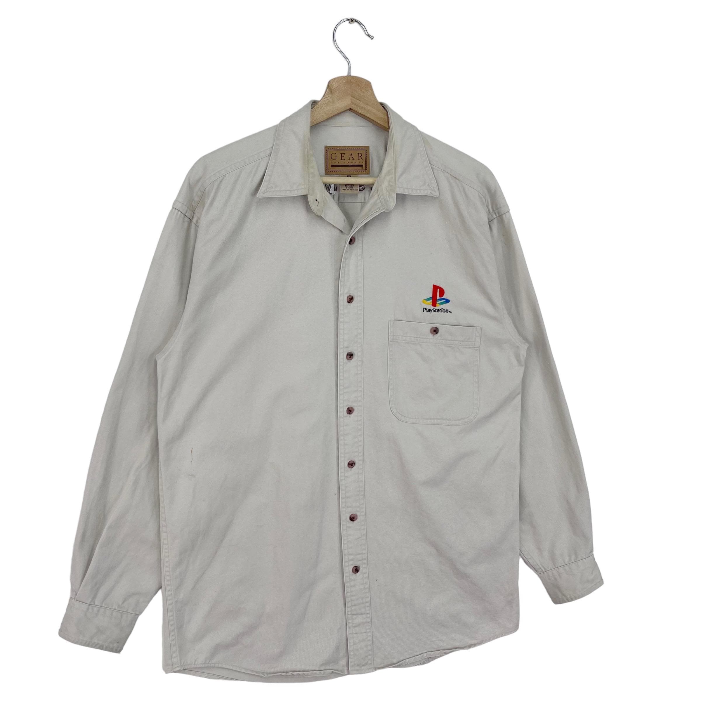playstation dress shirt Vintage 90’s PlayStation Button Shirt Casual Wear/Polo Button Up  Embroidered Logo PS Sony Game Size Medium