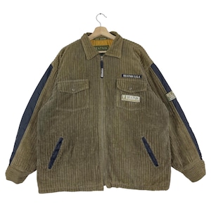 Vintage Beatnik USA Corduroy Jacket Zipper Patches Logo Workwear Corduroy Jacket Size X-Large