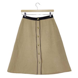 Vintage Celine Wool Skirt Line Leather Gold Button Wool Midi Skirt Size 26 Made In Italy