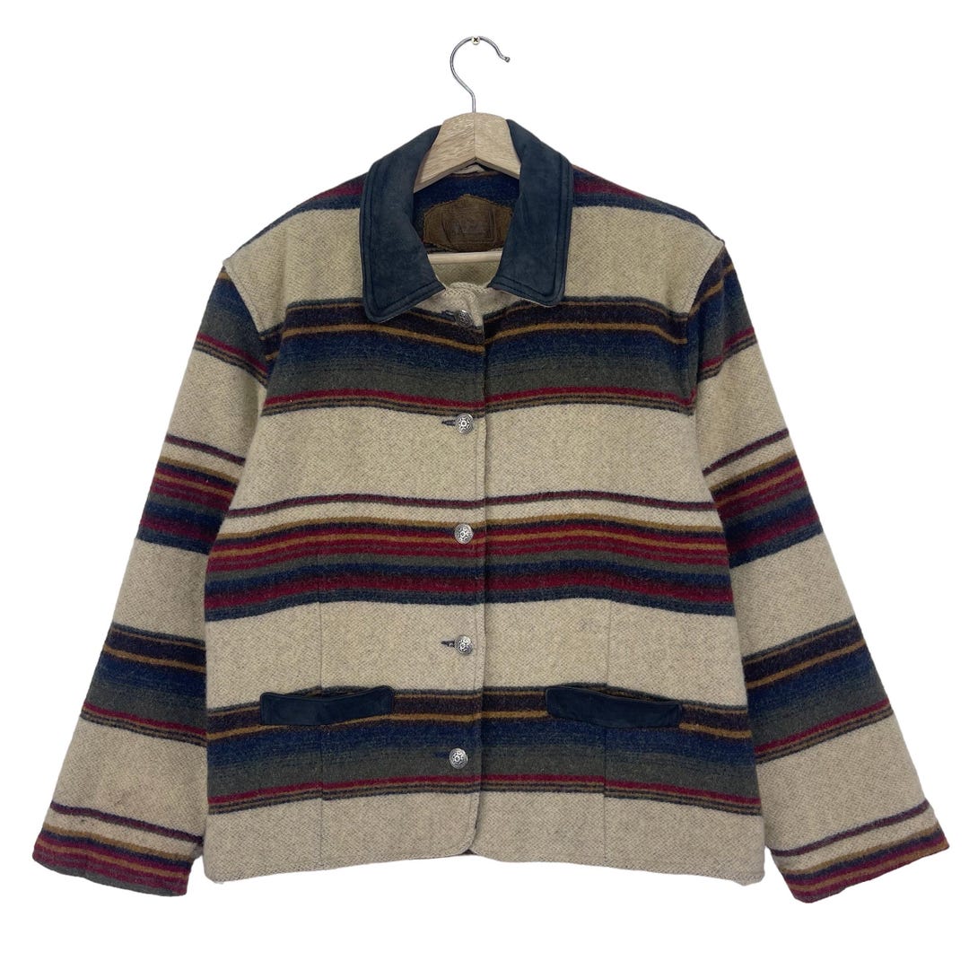 80〜90s woolrich wool jacket USA製 Vintage 80's Woolrich Cream Stripe Multicolour Wool Jacket