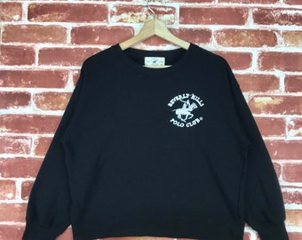 Vintage Beverly Hill Crop Top Sweatshirt Crewneck Embroiderey Big Logo Polo Club Jumper Pullover Sweatshirt Size Medium