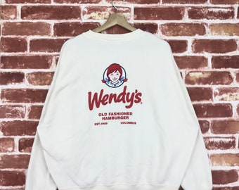 Vintage Wendys Hamburger Sweatshirt Big Logo American Top Fast Food Jumper Pullover Sweatshirt Size X-Large