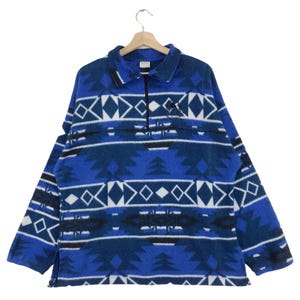 Vintage 90’s New Zealand Fleece Half Zip Native/Navajo Embroidery Logo Pullover Fleece Sweater Size Large Made In New Zealand