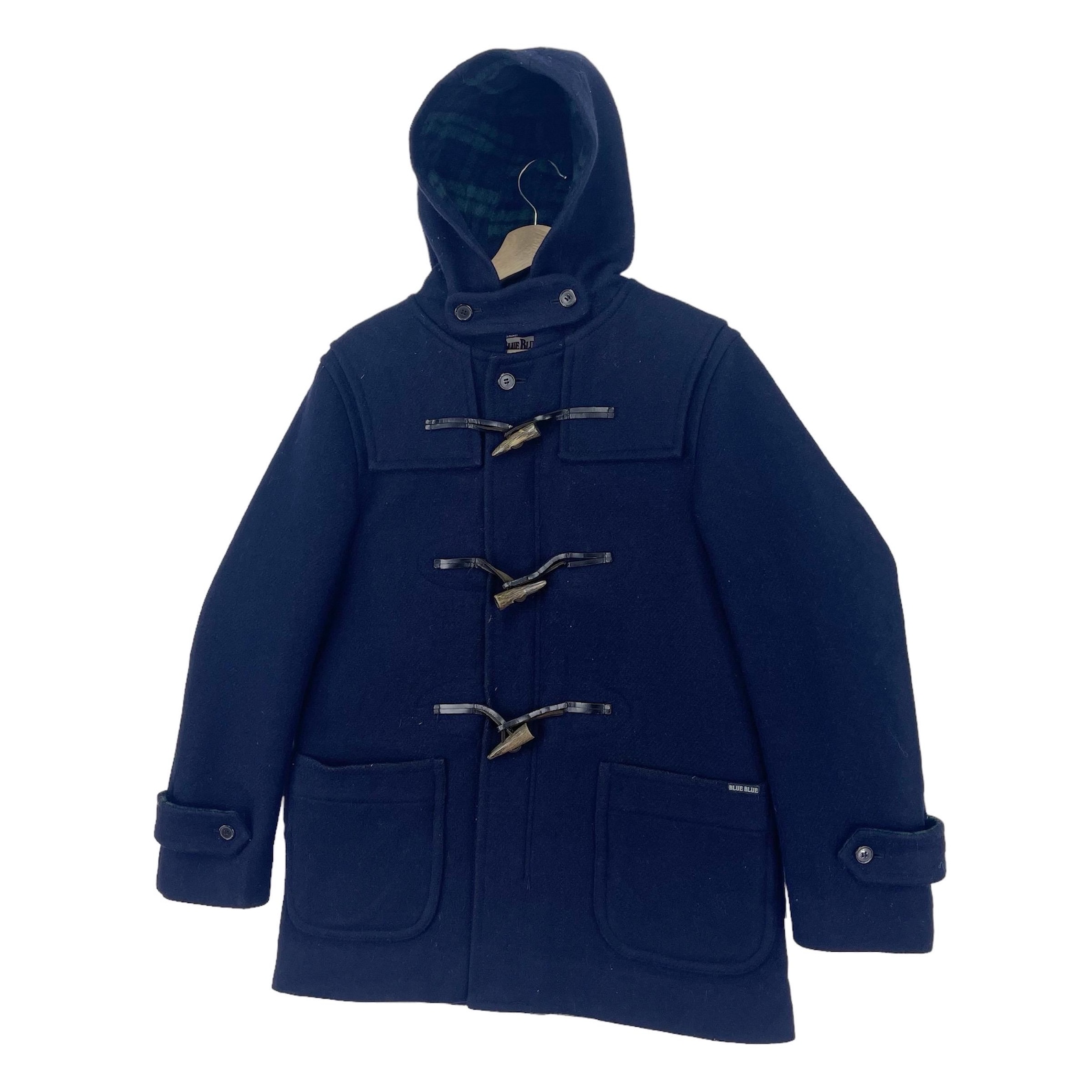 Vintage Blue Blue Japan Duffle Wool Coat Hoodie Tartan Toggle Button ...