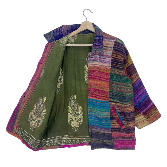 Vintage 80’s Mitra Multicolour Patchwork Wool Fla… - image 2