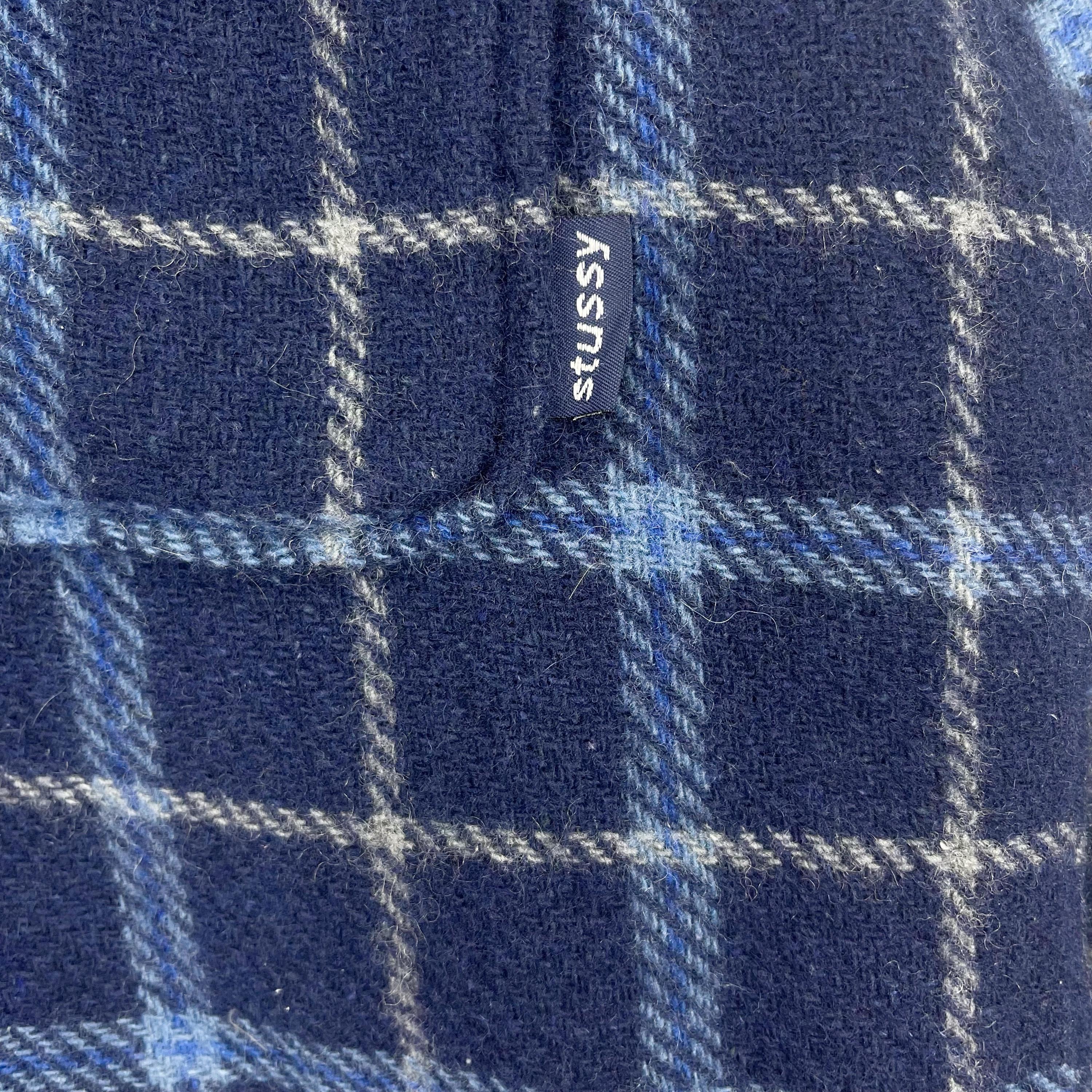 Vintage Stussy Flannel Wool Jacket Button Check Plaid Patch Pocket
