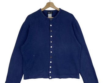 agnès b. HOMME　ビッグシルエットローゲージカーディガン　ネイビー Vintage Agnes B Paris Homme Cardigan Snap Button Sweater Cardigan