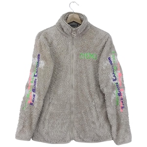 Vintage Diesel Furry Fleece Jacket Zipper Embroidered Big Logo Sherpa Fleece Jacket Size Medium