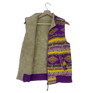 Vintage Vest Reversible Multicolour Wool/Sherpa Native/Navajo Zipper Vest Jacket Size Medium