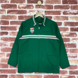 Vintage 7 Eleven Shirt Zipper Collar Green Shirt Size Medium