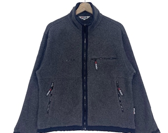 Vintage 90’s Fila Fleece Jacket Zipper Dark Grey Retro Classic Fila Jacket Size Medium