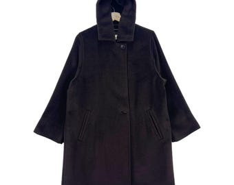 Vintage Max Mara Wool Coat Hoodie Double Pocket Italian Designer Wool Long Coat Jacket Size Medium
