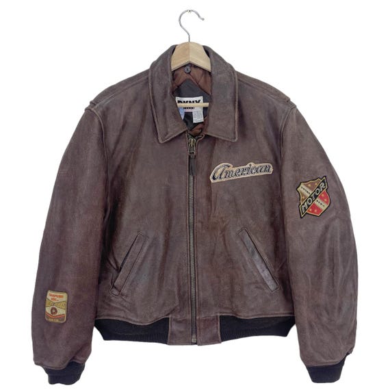 Vintage 90's DKNY Leather Jacket Zipper Patches Logo American