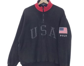 Vintage 90's Polo Ralph Lauren Fleece Half Zip Embroidered Big