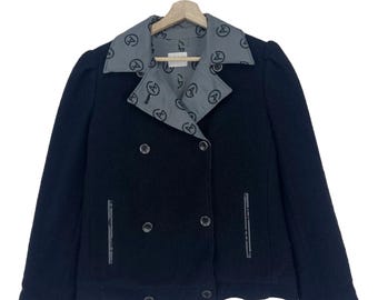 Amazing Armani Wool Cropped Jacket Double Breasted Monogram Logo Lining Luxury Women Jacket Size Medium Made In Romania