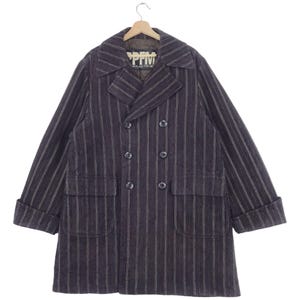 Vintage PPFM Overcoat Double Breasted Button Striped Coat Jacket Size Medium