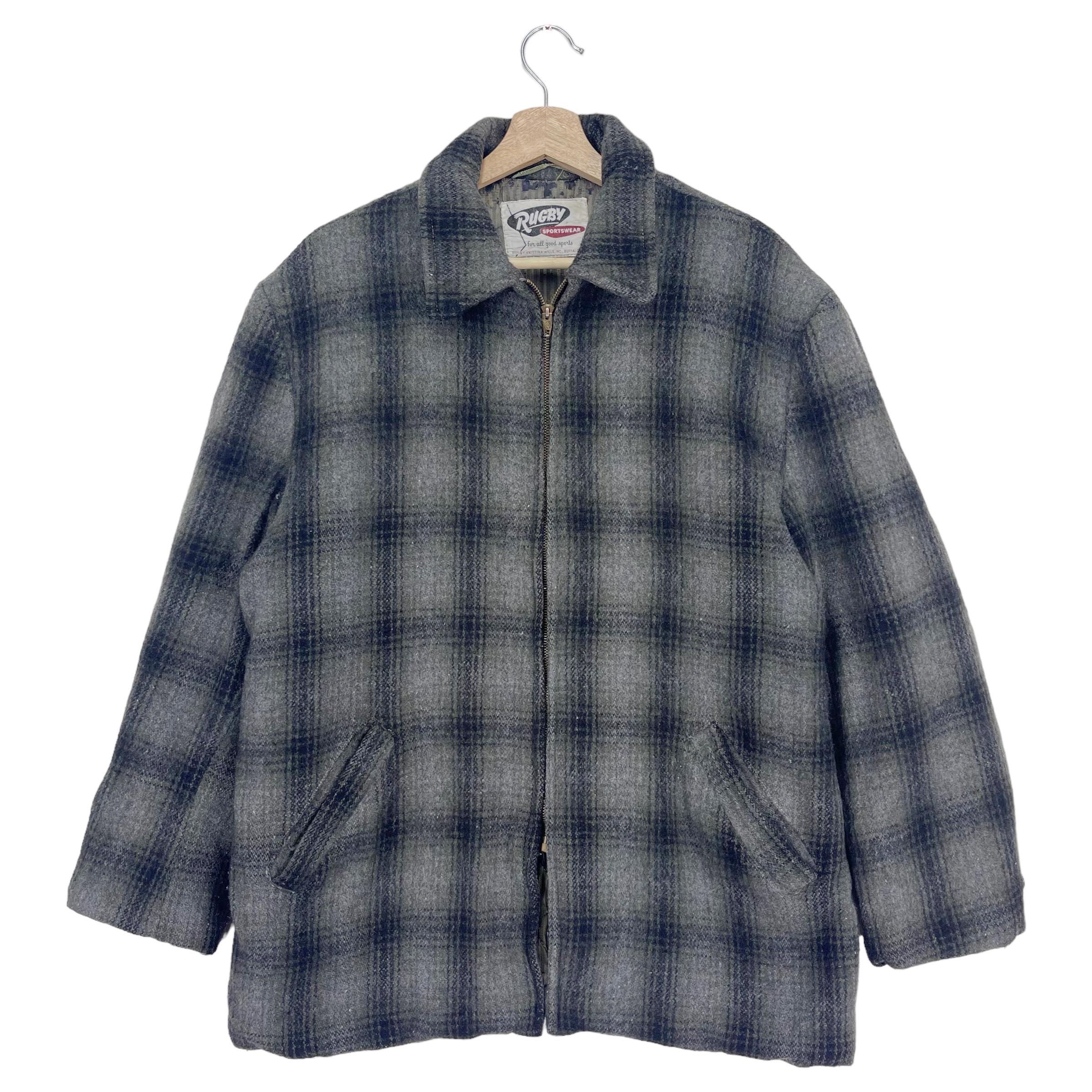 Vintage 70's Rugby Sportwear Shadow Plaid Wool Jacket Zipper