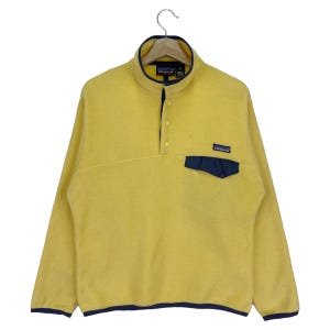 Vintage 1990 Patagonia Fleece Synchilla Fleece Single Pocket Snap Button Pullover Outdoorsman Yellow Fleece Size Medium