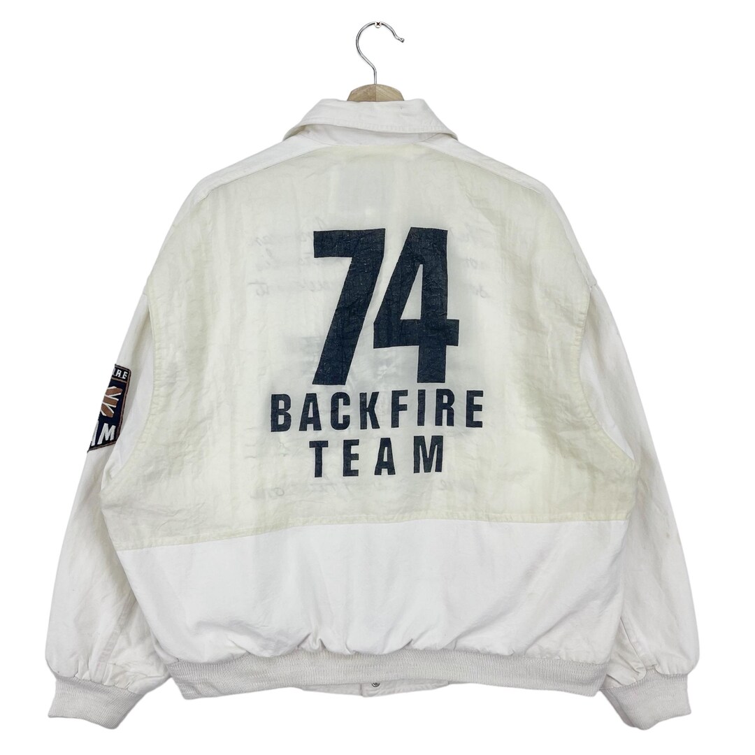 Vintage Back Fire Team Racing Bomber Jacket Big Logo Motorcycle Team 74 ...