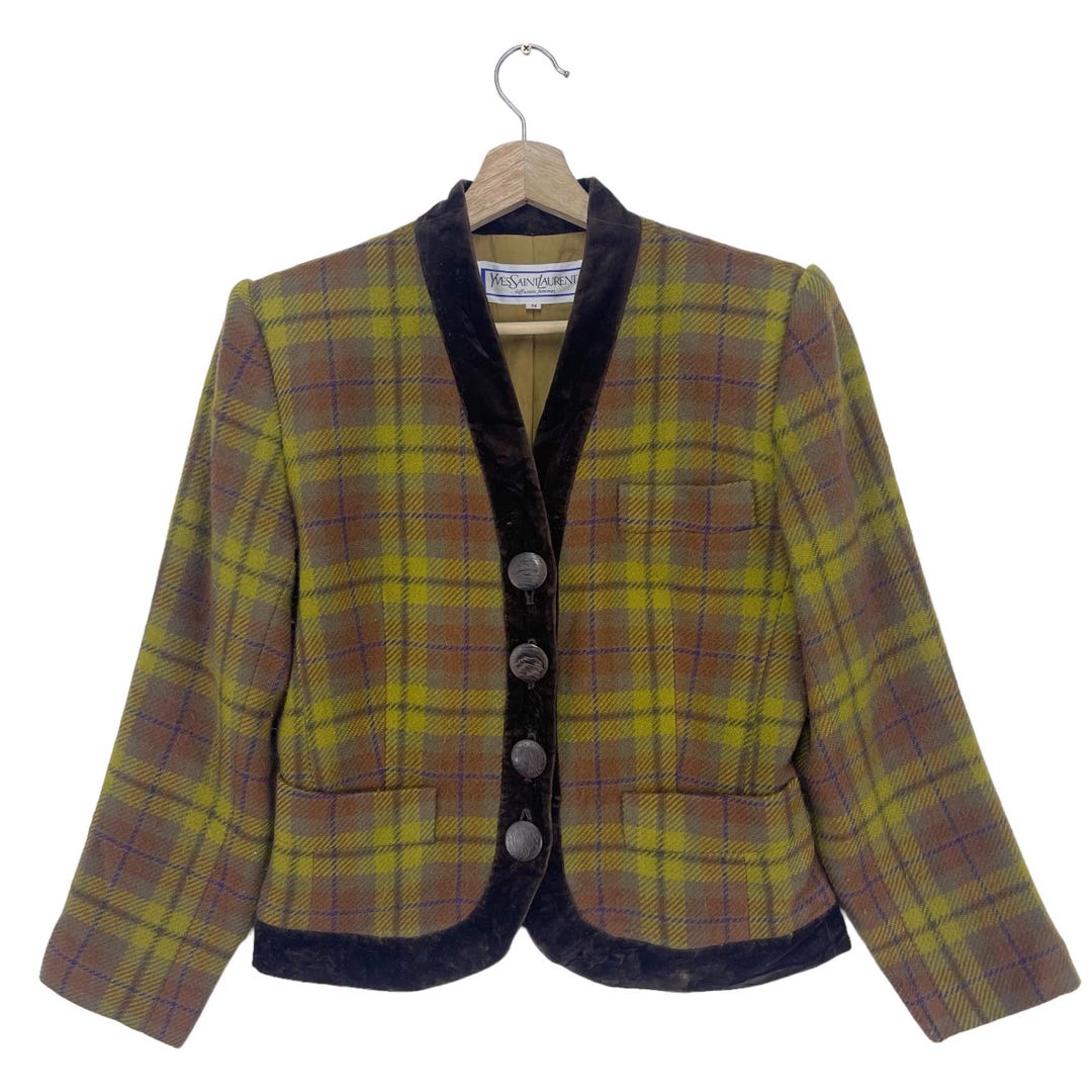 ジャケット・アウター yves Saint Laurent check bloson 1990s Vintage 90's Yves Saint Laurent Check Jacket Button Women