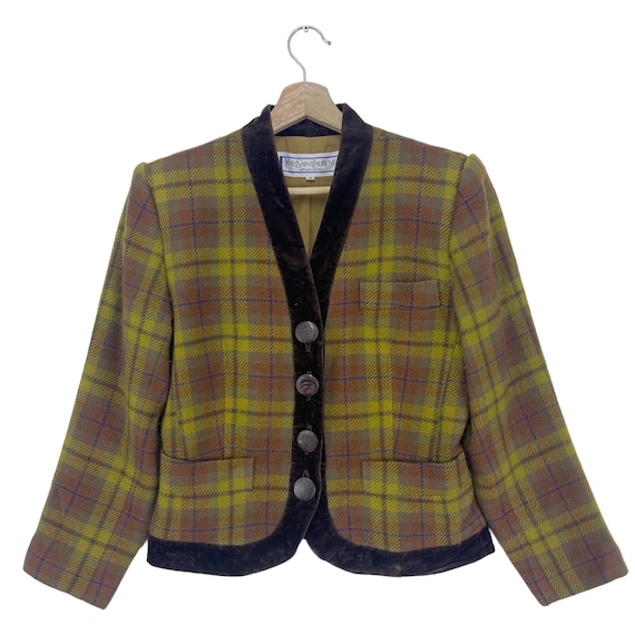 ジャケット・アウター CHECK EMBROIDERY NO COLLAR JACKET Vintage 90's Yves Saint Laurent Check Jacket Button Women